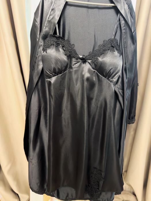 Комплект пижамы шелковый атласный 5в1 шорты штаны халат пеньюар майка