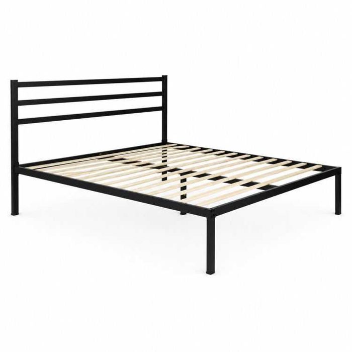 ŁÓŻKO metalowe 190x200 cm ze stelażem i zagłówkiem NOWOCZESNE CZARNE
