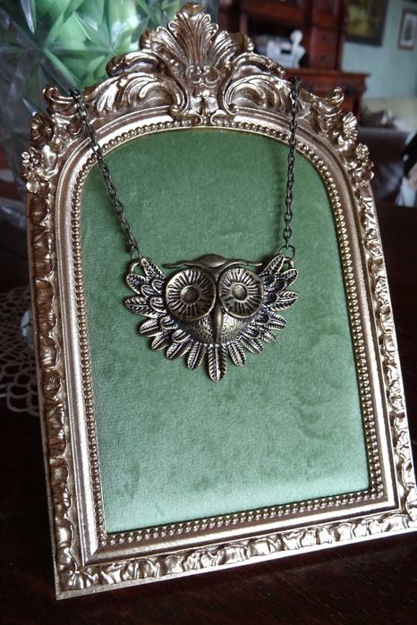 Naszyjnik głowa sowy steampunk antyczny mosiądz