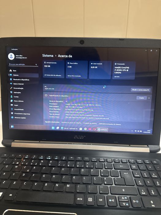 Notebook ACER Aspire 1tb  8gb RAM Intel Core i7