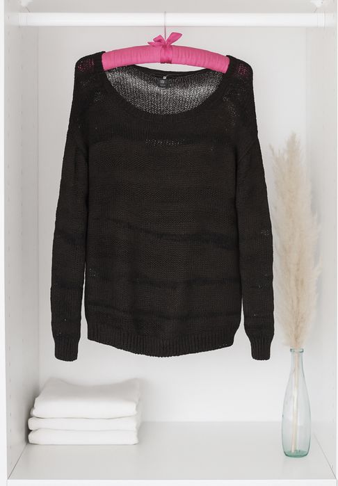 Sweter ciekawy sweterek czarny black wiskoza H&M M / L