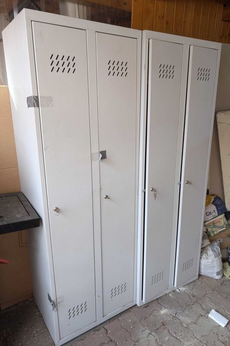 Dwie szafki BHP ubraniowe 180x60x50cm, metalowe, pracownicze, dwudrzwiowe