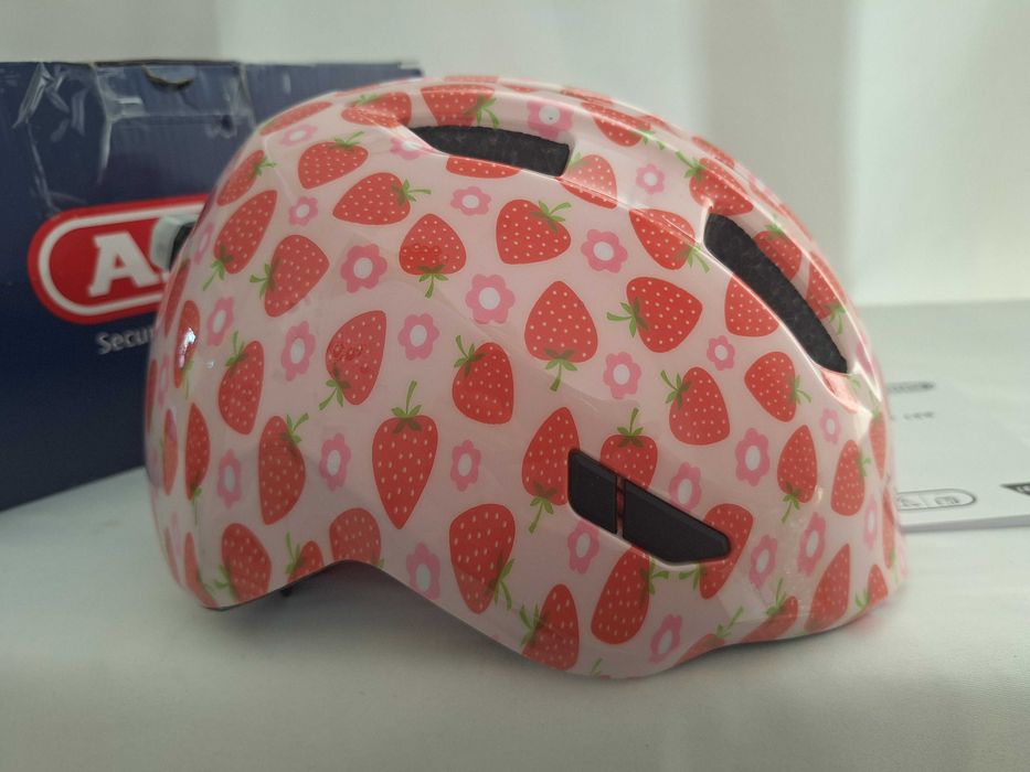 Kask rowerowy dziecięcy Abus Smiley 3.0 LED Rose Strawberry S 45-50cm