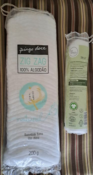 2 embalagens de Algodão Novas, fechadas, discos e Zig Zag