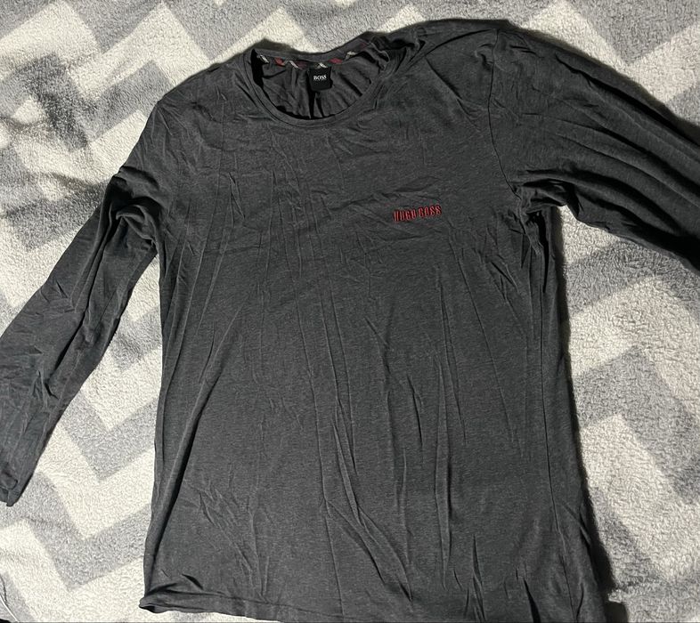Oryginalny Longsleeve BOSS Hugo Boss Ciemnoszary Czerwone Logo M
