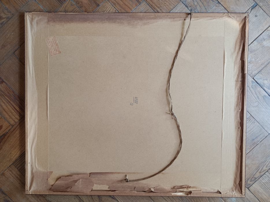 Moldura e vidro com reprodução de "Naus subindo o Tejo", Aguarela de R