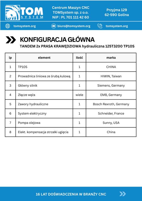 Prasa krawędziowa hydrauliczna TANDEM 2x 125T3200 TP10S