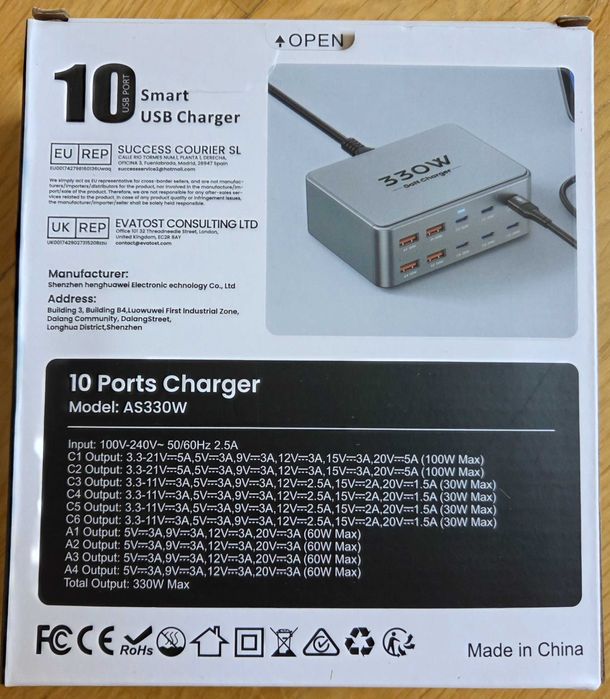 Ładowarka TopZero 330W (6xUSB-C + 4xUSB-A) 100W PD NOWA najtaniej WWA!