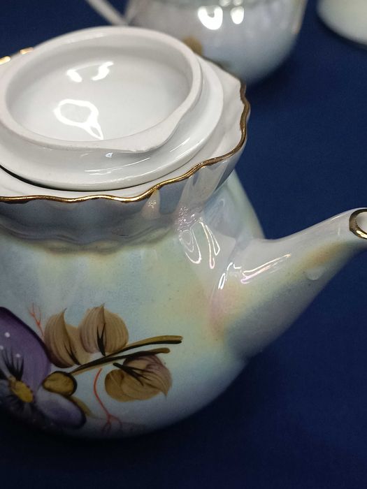 Чайний сервіз перламутровий з фіалками Коростень 1 сорт