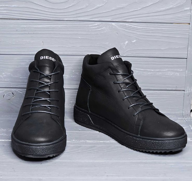 40-48р Мужские кожаные черные коричневые зимние кроссовки ботинки кеды