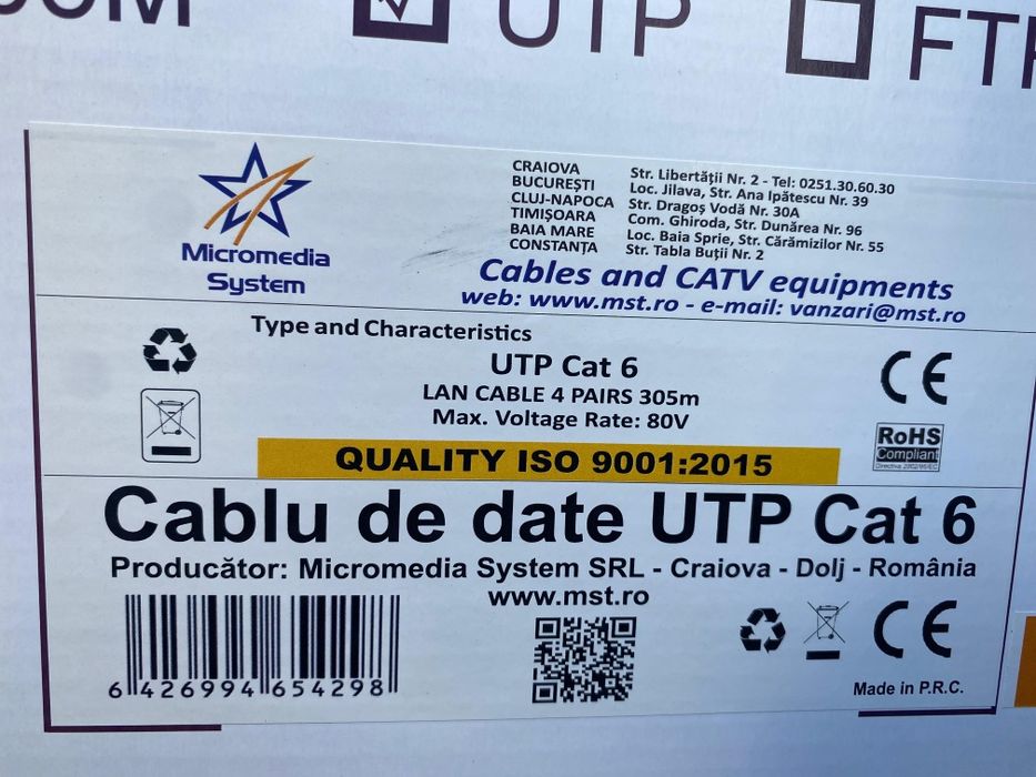 Bobina de Cabo UTP CAT6 – Alta Qualidade para Redes (305m)