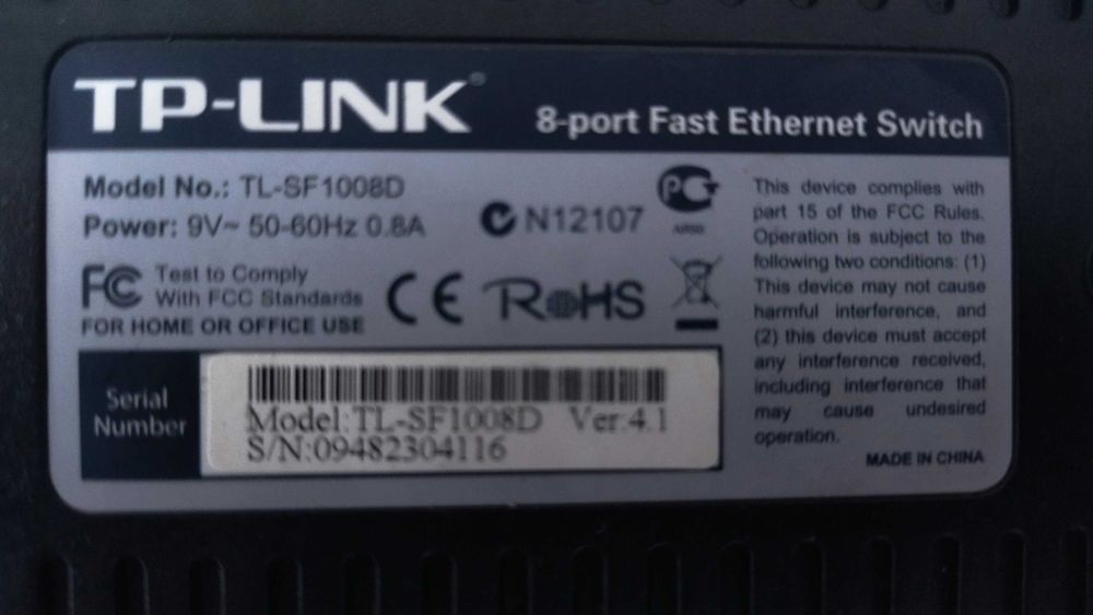 Switch 8 portas TP-Link Model TL-SF1008D