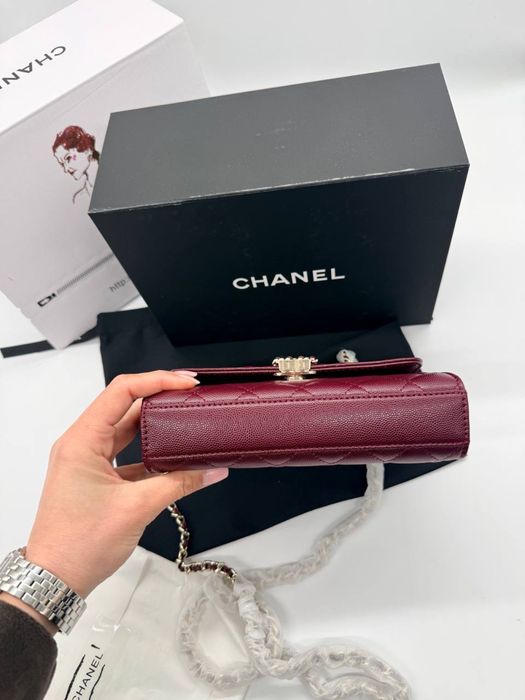 Сумка Chanel Mini Flap Top Handle Bag Caviar Leather бордова
