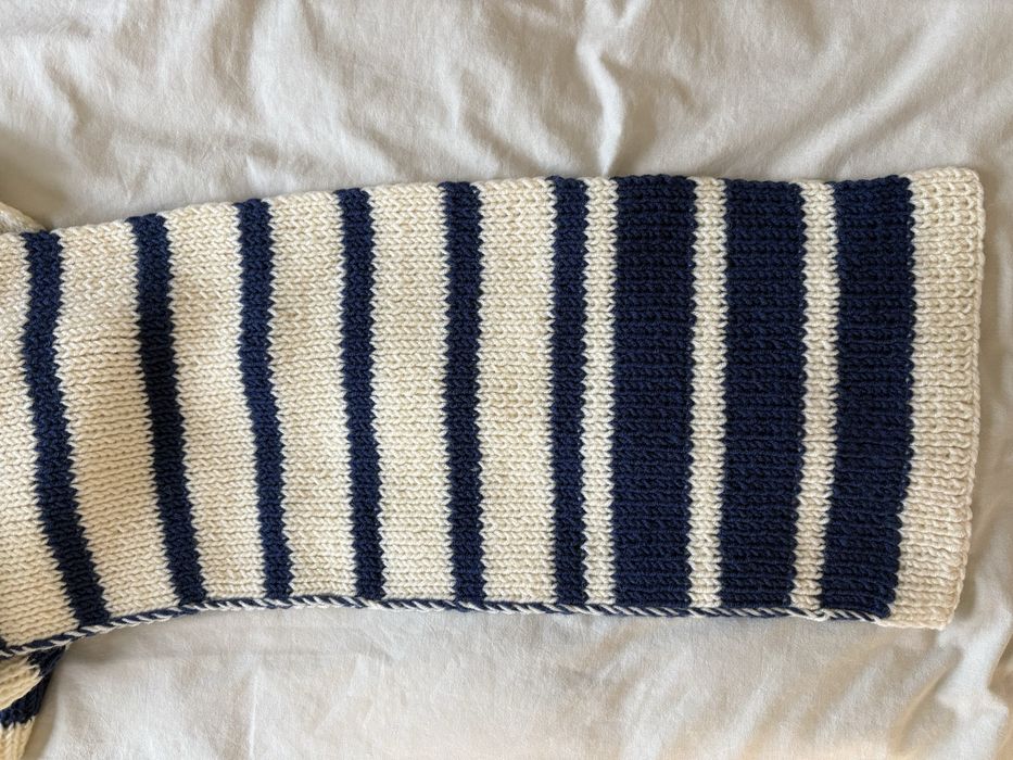 Шарф вʼязаний в полоску хендмейд синьо-білий