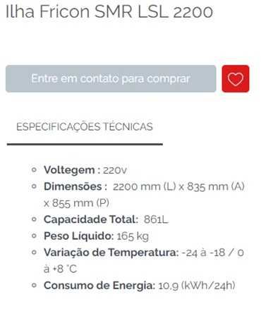 Ilha / Vitrine / Expositor de congelados (-24 a -18 ou 0 a +8 ºC)