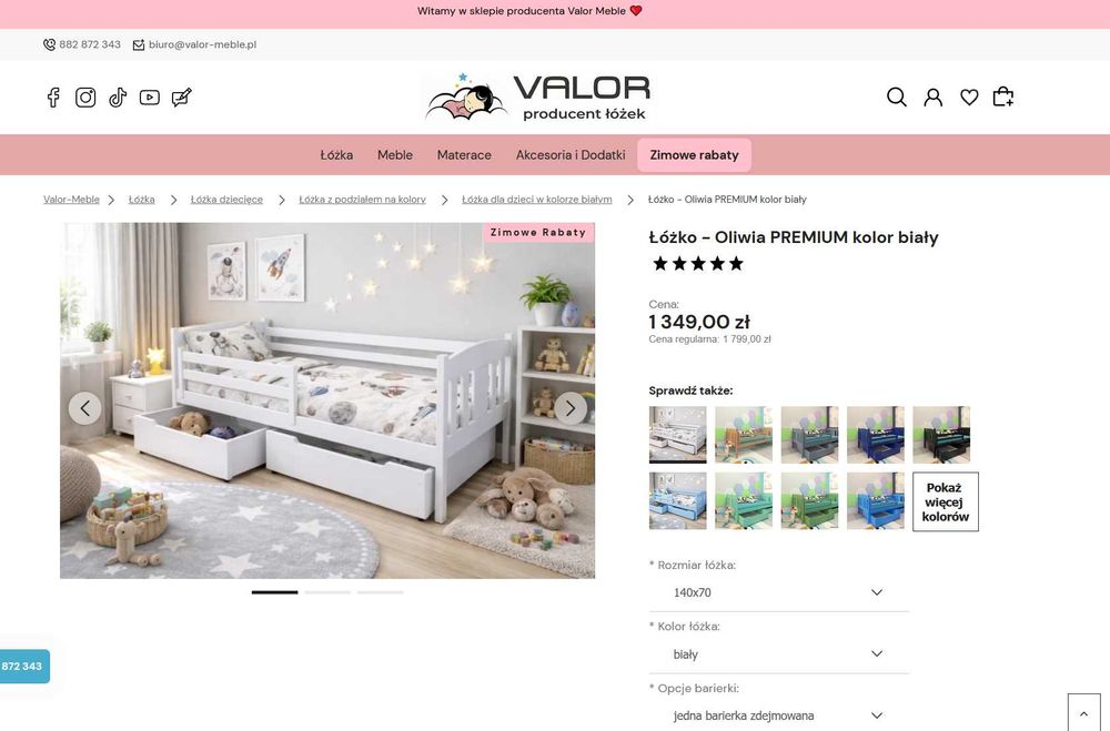 Łóżeczko dziecięce białe z materacem (w cenie) 140x70