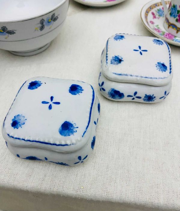 Lote 4 Peças Porcelana Chinesa Azul e Branco - Dragão & Paisagens