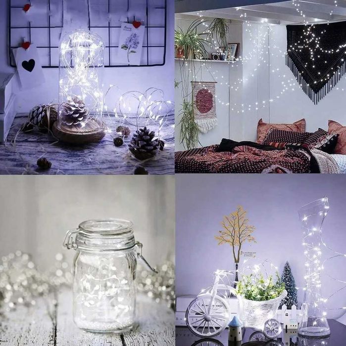 Lampki drucik druciki 100 led na baterie biały zimny 3x aa