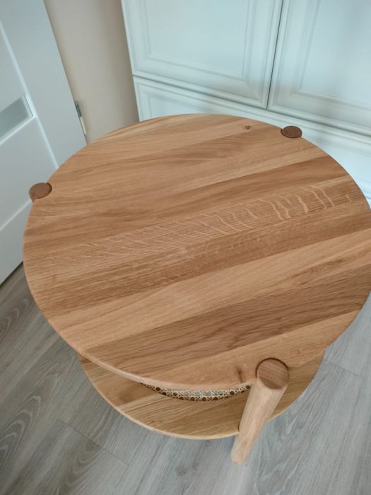 Stolik kawowy ratanowy, nowy, dębowy