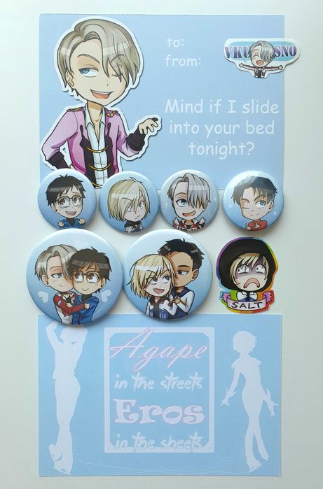 Przypinki pocztówki naklejki Yuri on Ice