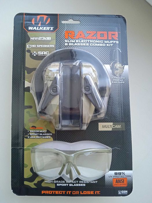 Активні наушники Walker's Razor Slim Ultra Low Profile + окуляри. USA
