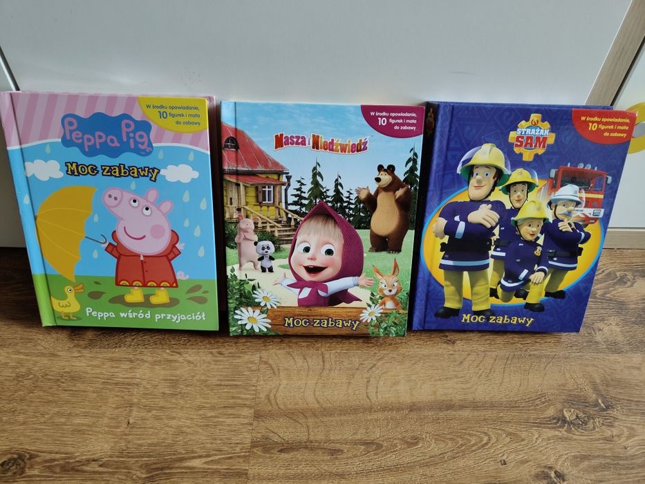 Moc zabawy zestaw książeczka mata figurki Masza i niedźwiedź Strażak Sam Peppa