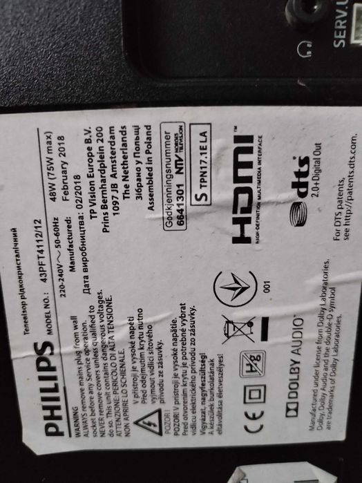 Uszkodzony TV Philips 43 cali