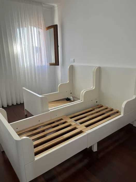Cama extensível IKEA BUSUNGE Branco + colchão extensível + roupa de cama