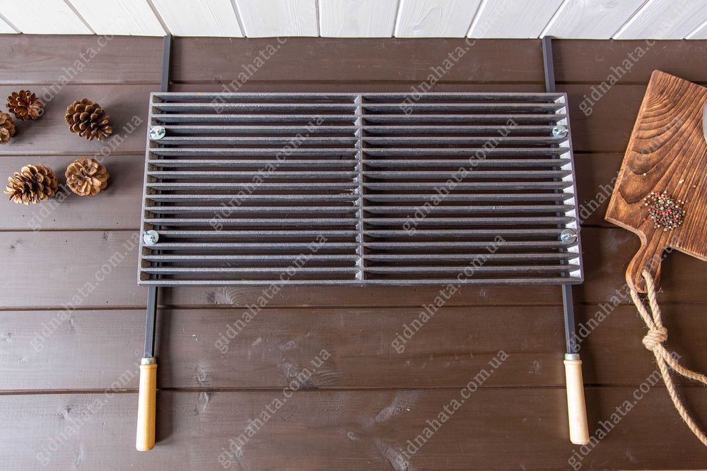 Чугунная решетка гриль 33х72см с ручками. Решітка для стейків