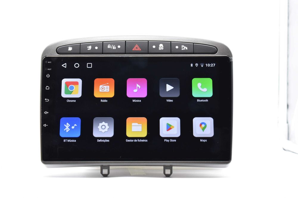 Rádio 2 DIN Android Peugeot 308 e Peugeot 408 moldura Cinza + câmara