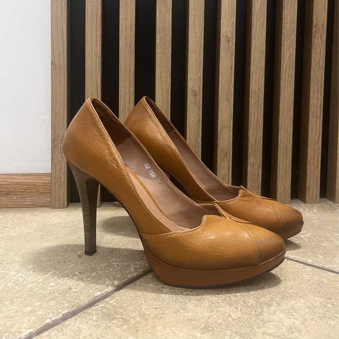 Buty na obcasie, Skóra naturalna, rozmiar 37, Senso, rudawe