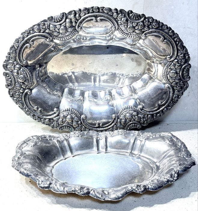 Lindas taças ovais antigas com banho em prata inglesa e espanhola