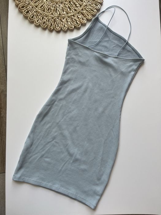 Dopasowana prążkowana sukienka jedno ramie niebieska H&M 34 XS
