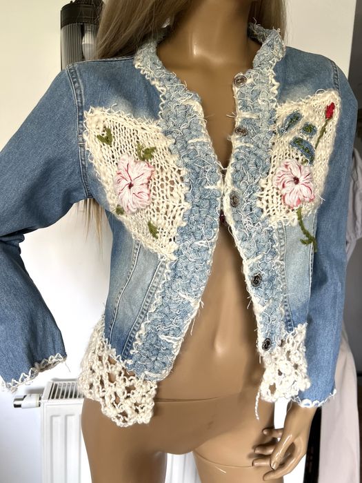 Costa&Puro Jeans katana haftowana kurtka jeansowa niebieska wełna S