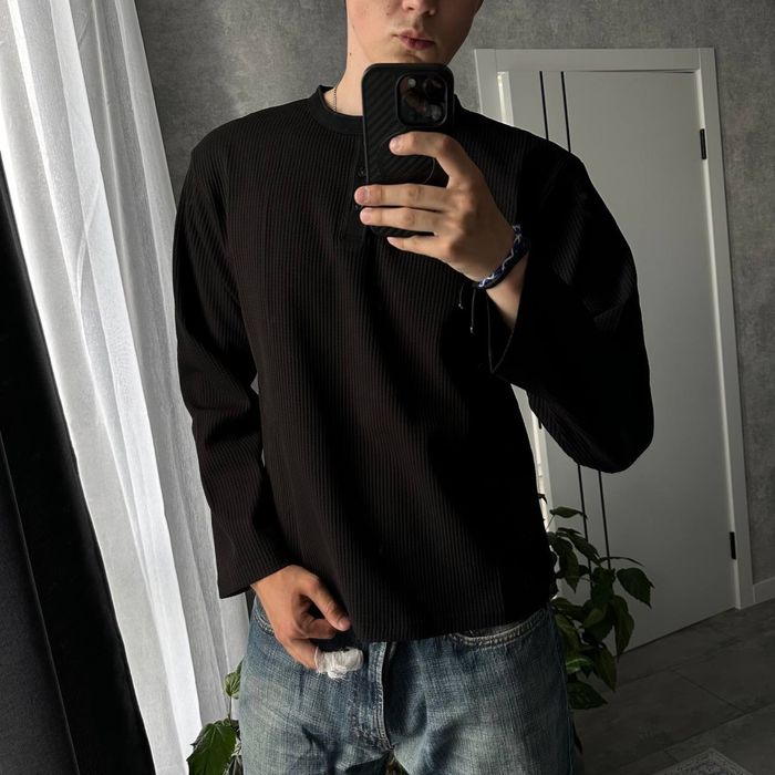 Henley longsleeve archive no faith studios jaded racer balenci олд мані лонгслів на гудзиках хенлі вафляний чорний