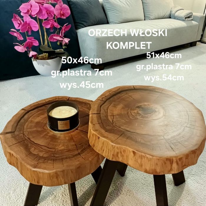 Stolik kawowy KOMPLET  live edge plaster drewna