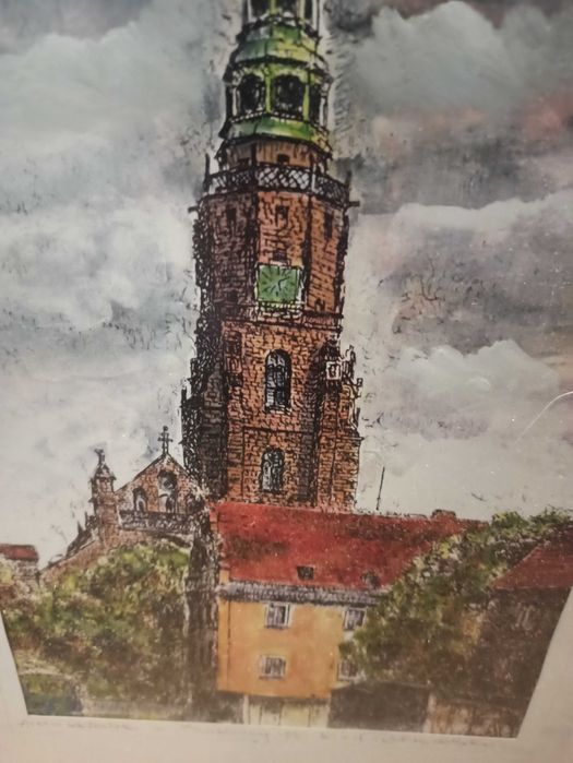 kolorowa grafika Archikatedra w Świdnicy w ramie