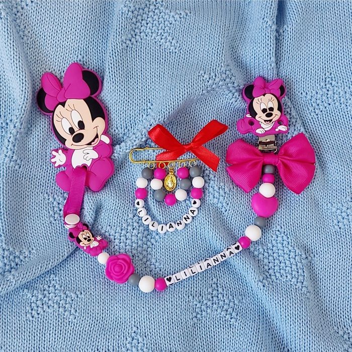 Komplet zawieszka do smoczka agrafka do wózka gryzak