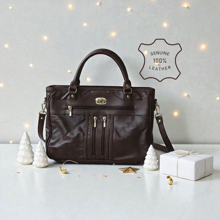 Czekoladowa torebka damska skórzana shopper vintage retro style