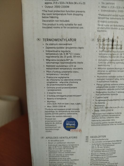 Silvercrest termowentylator grzejnik obrotowy z pilotem 2200 W