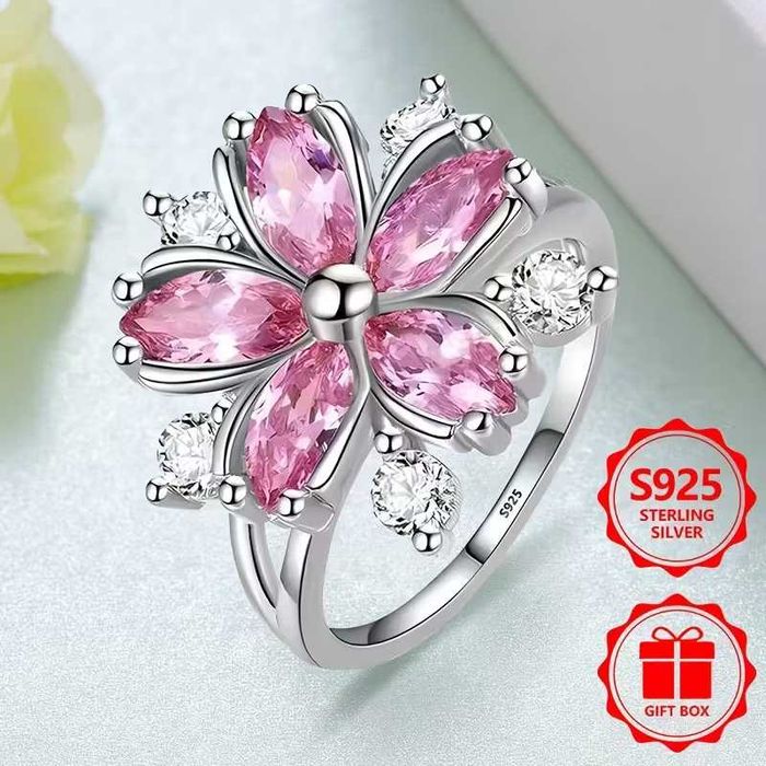 Кольцо  Розовый цветок из  Серебра 925 Пробы