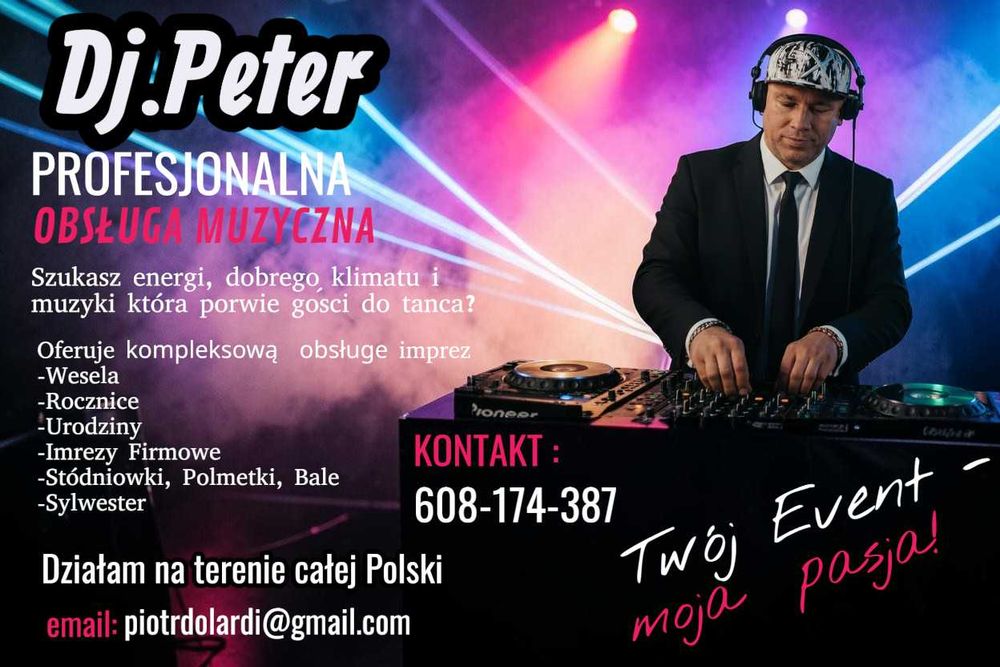 DJ.PETER Szukasz DJ-a, który zadba nie tylko o świetną muzykę, ale także o odpowiednią atmosferę i pełny parkiet?profesjonalna  oprawa muzyczna imprez