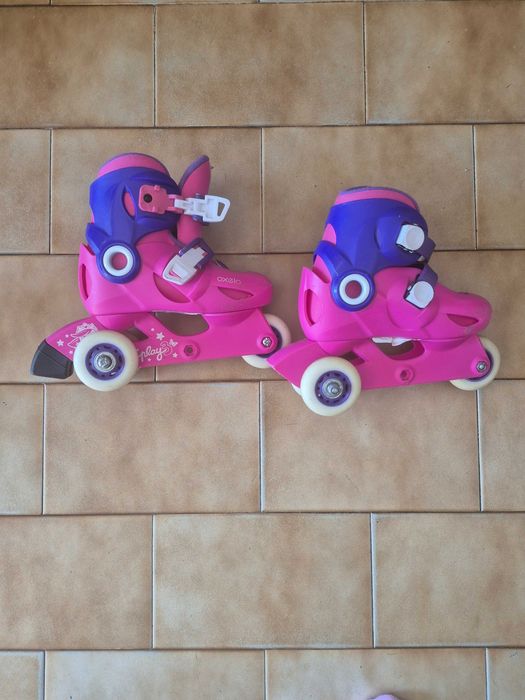 Patins Oxelo Play 3 (Tam. 26-28) + Kit de Proteções Oxelo (2XS) – Em excelente estado!
