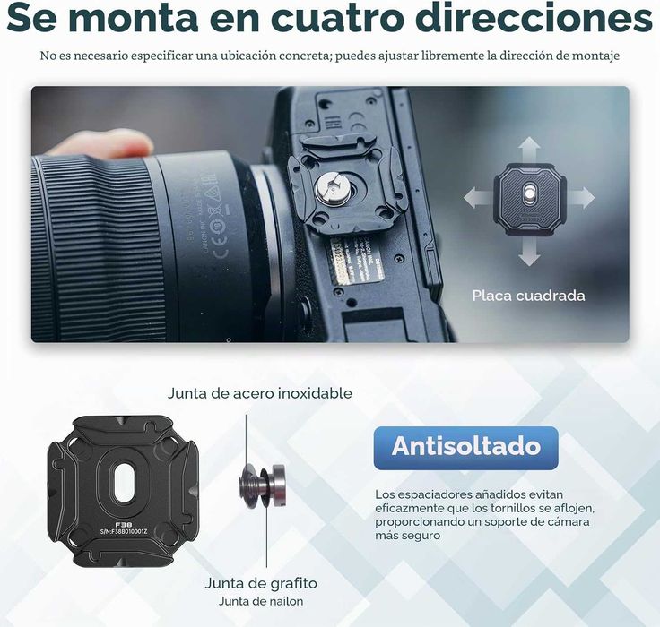 FALCAM F38 Kit de placa de libertação rápida V2, base e placa, adaptadores de 1/4'' & 3/8', liga de alumínio, design antiderrapante