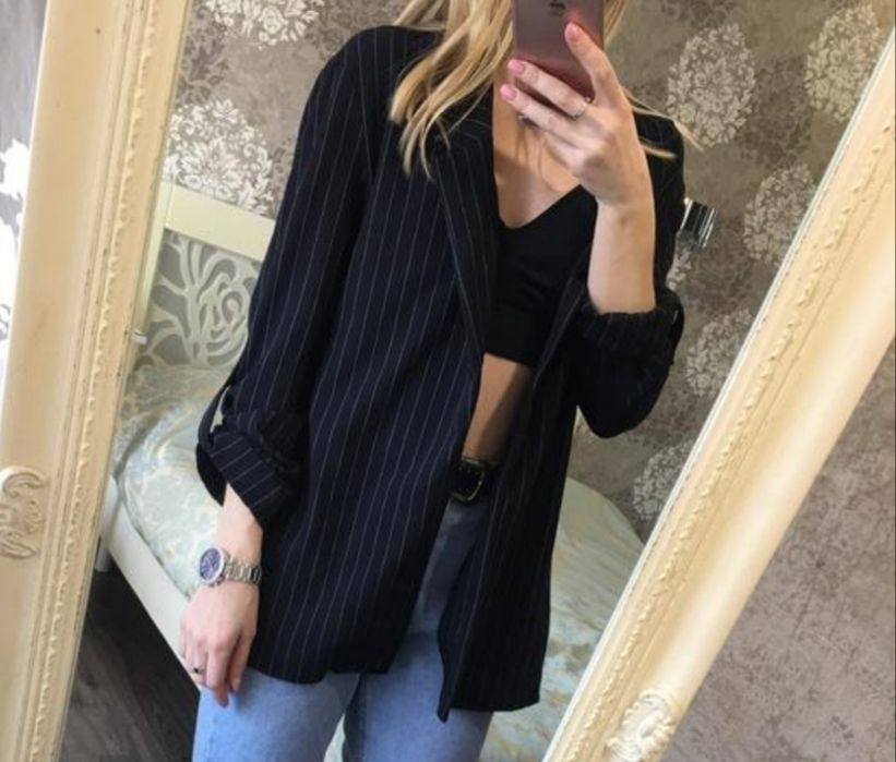 Піджак  жакет кардиган в полоску подовжений