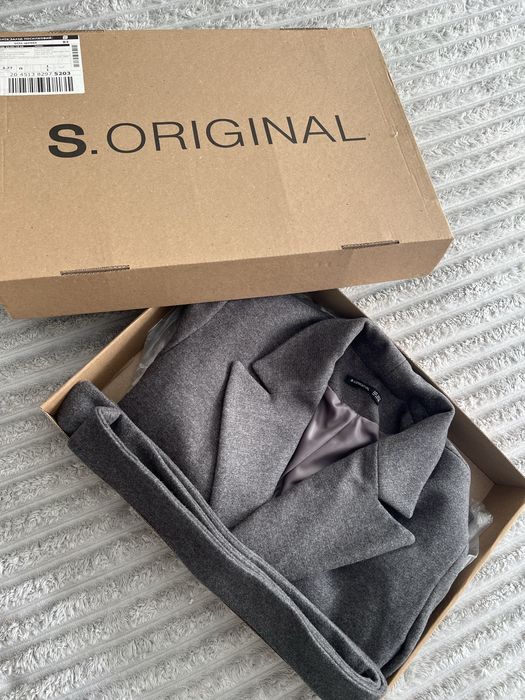 Вкорочене графітове пальто з поясом s.original