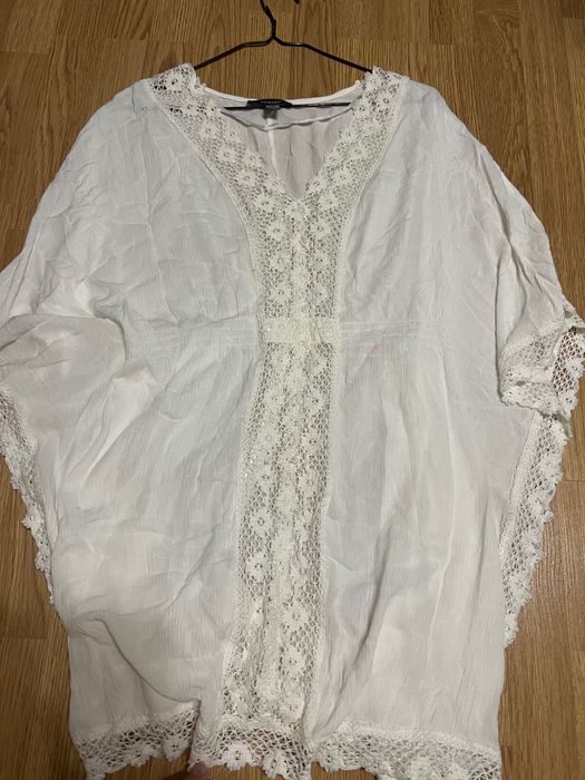 Пляжна туніка. Пляжна накидка біла з мереживом. M/XL Primark