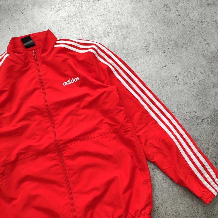MĘSKA Bluza Rozpinana Czerwona 3 Paski Adidas Sportowa Casual Suwak