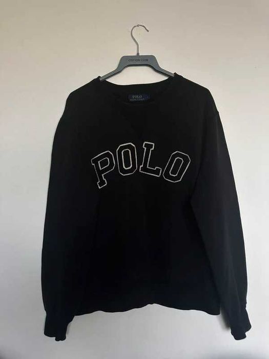 Polo Ralph Lauren Vintage Crewneck Sweatshirt Black Big Logo Haft M/L 90s Y2K