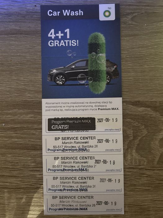 Karnet BP na myjnię automatyczną